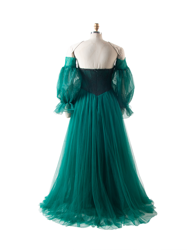 A Line Ball Gown Corset Waist Mesh Lace Floor Length Dress Photoshoot Dress YW250062