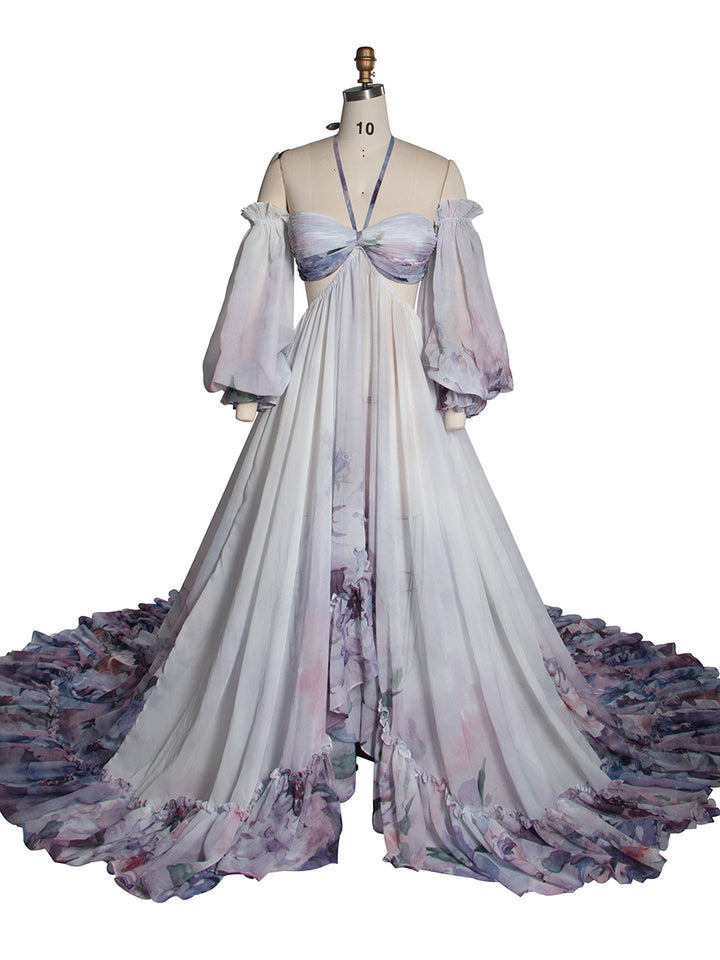 Bohemian Printed Chiffon Maternity Dress for Photoshoot Pregnancy Dress Photoshoot YW240526