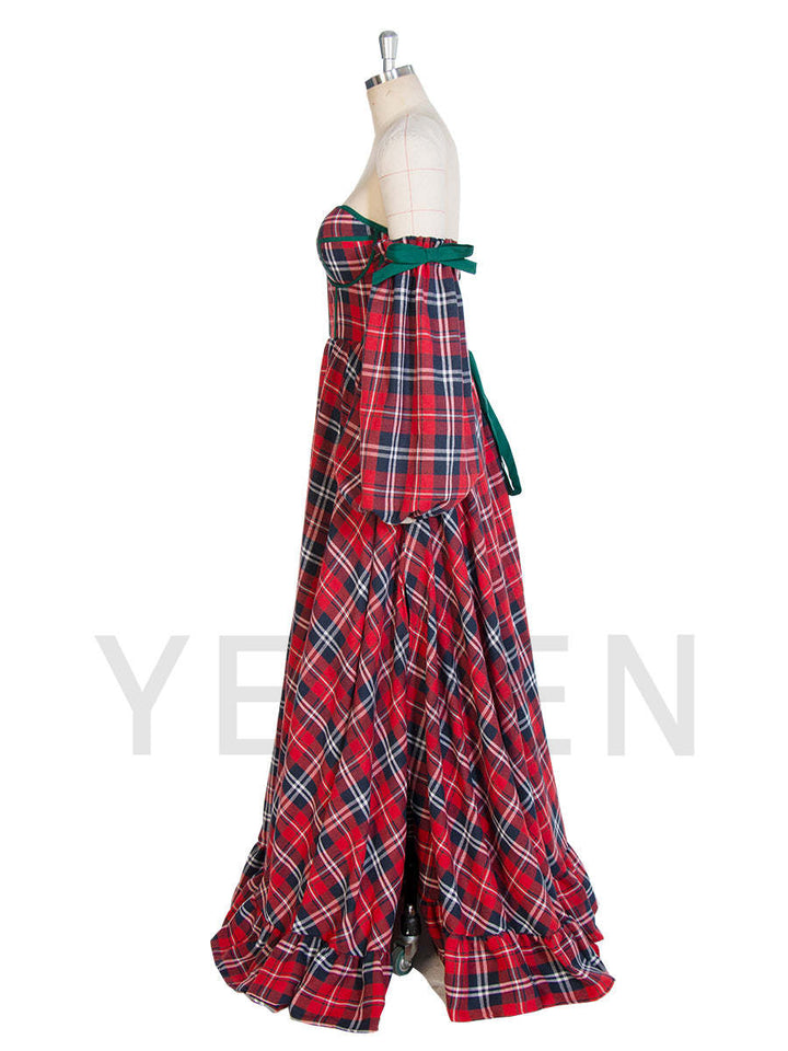 Vintage Christmas Plaid Maxi Dress A-Line Party Tartan Dresses YW243118