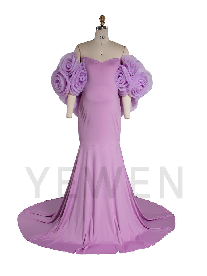 Purple Mermaid Maternity Dress with Floral Wraps Stretchy Maternity Dress Pregnancy Dress Shoot YW251008