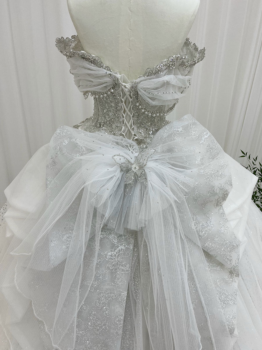white wedding dress with rhinestones Charming Princess Style Wedding Dress High Quality Queen Sparkle Off The Shoulder White Wedding Gown YW0846