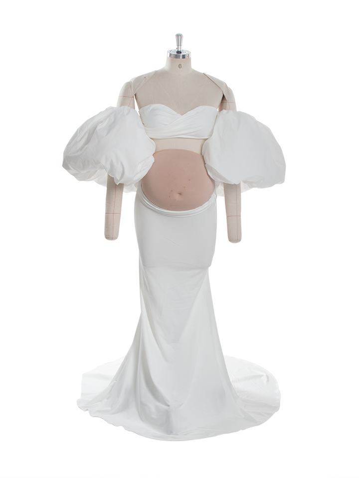 White Maternity Dresses Photoshoot Pregnancy Dress Sets Baby Shower Outfit YW260262