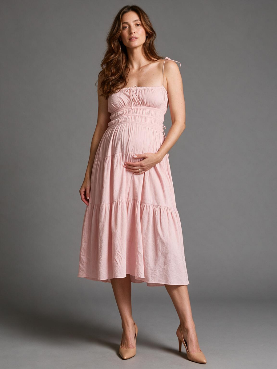 Spaghetti Strap Ruched Bodice Maternity Baby Shower Dress