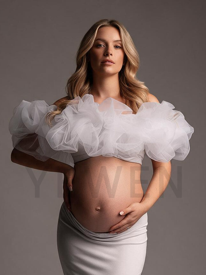 White Two-Piece Ruffle Mermaid Maternity Photoshoot Gown YW2609303