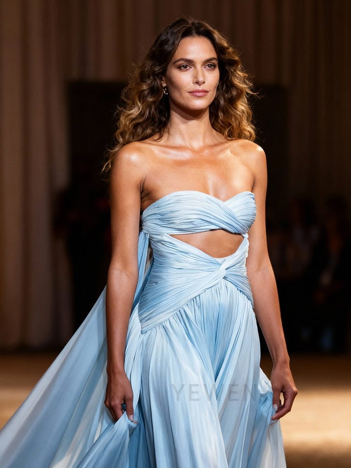 Fairy Blue Evening Dress Long Flowing Prom Dress