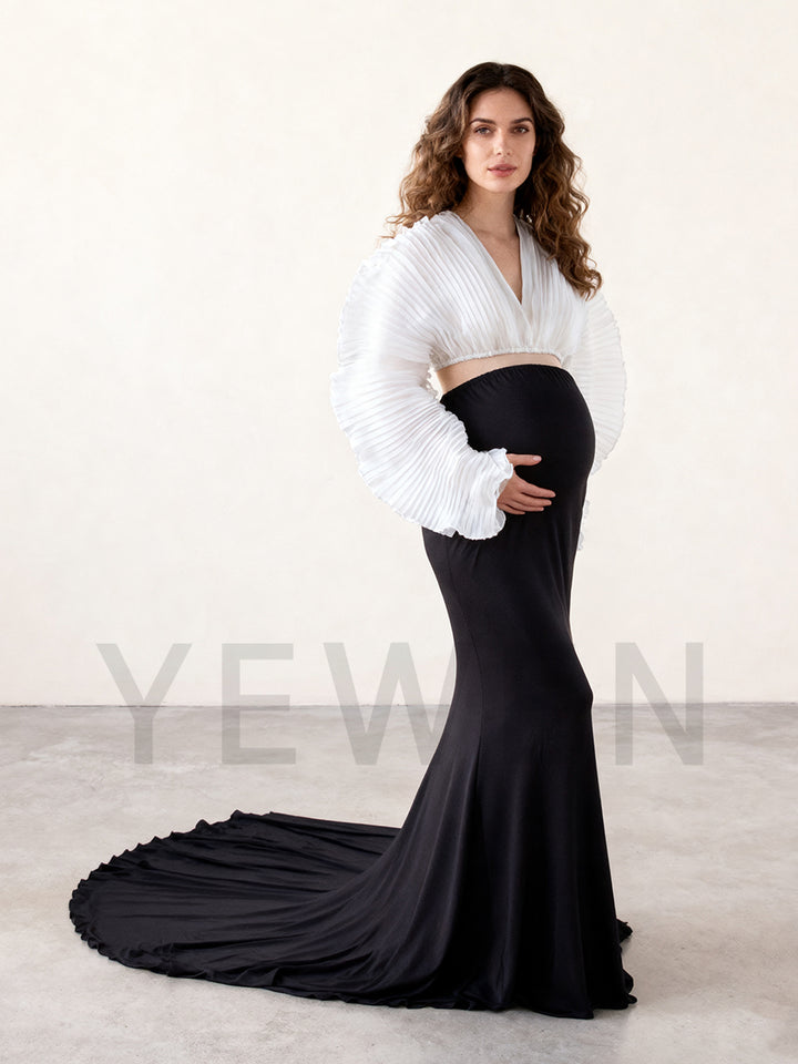 2 Piece Set Pleated Organza Tops with Stretchy Skirt Maternity Dresses for Photoshoot Baby Shower Dresses YW243163