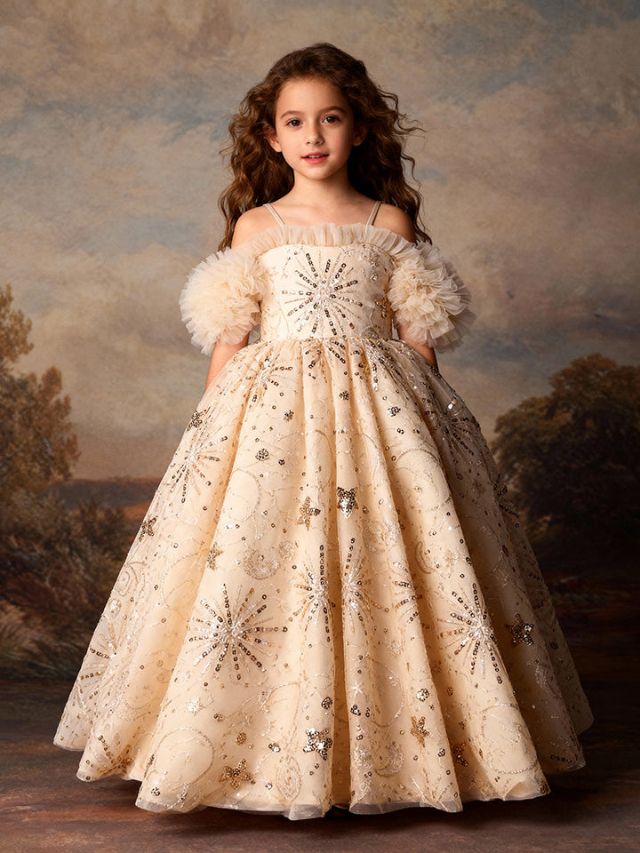 Sparkle Star Tulle Flower Girls Dresses for Weddings Birthday Party Princess Children Photo Shoot Dress YEWEN YW21013