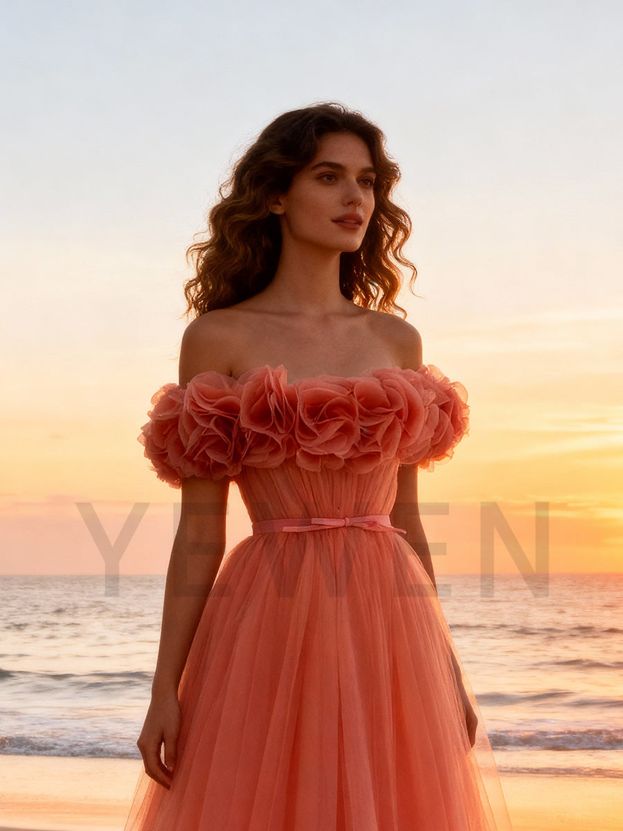 Orange Tulle Evening Gown Women's Prom Party Dress Bespoke Occation Dresses