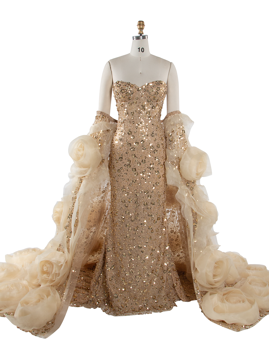 Luxury Beaded Mermaid Dress with Handmade flower Jacket Celebrity Dress YW251043 Luxury Beaded Mermaid Dress with Handmade flower Jacket Celebrity Dress YW251043