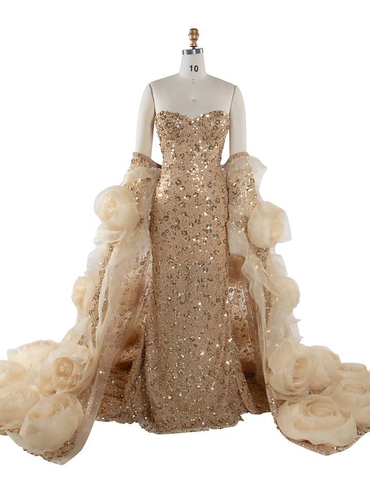 Luxury Beaded Mermaid Dress with Handmade flower Jacket Celebrity Dress YW251043