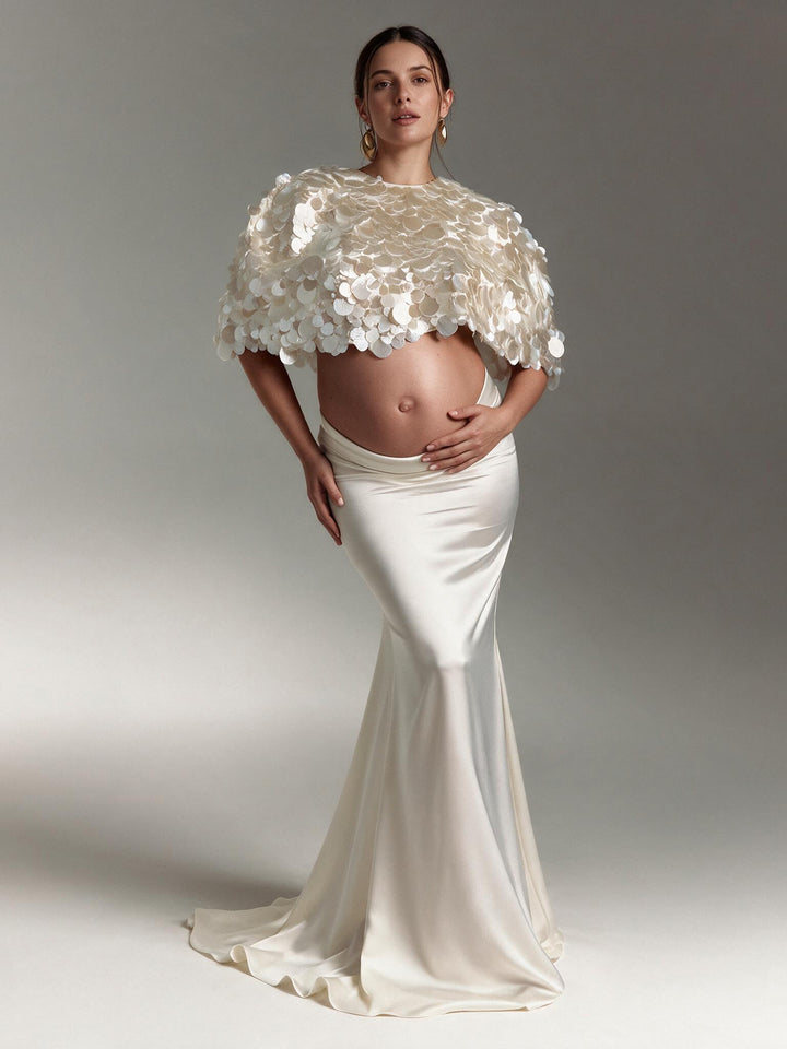 Two-Piece 3D Sequin Cape Mermaid Maternity Baby Shower Dress YW2609251