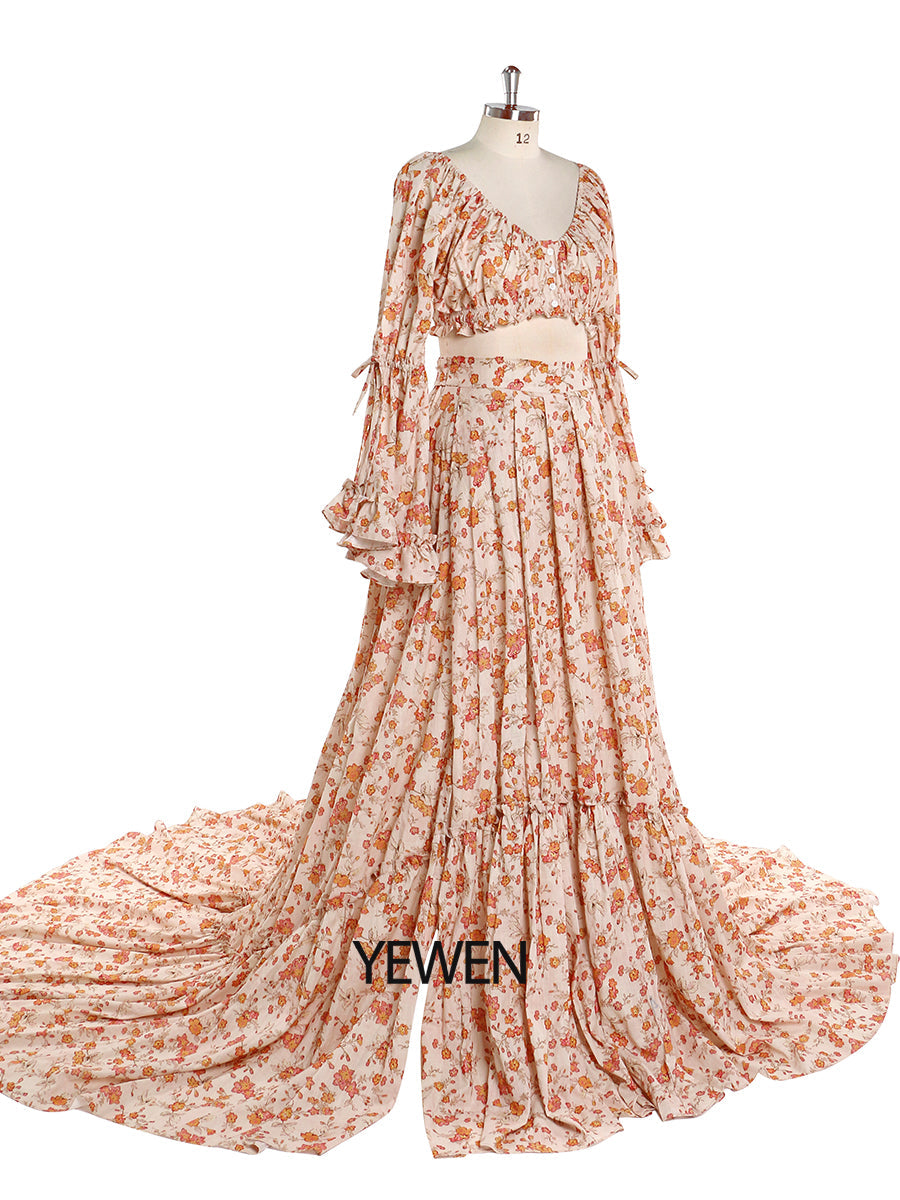 Elegant Cotton Floral Print Woman Maxi Dress Boho Beach 2 Pieces Gown 12 / Picture Color Elegant Cotton Floral Print Woman Maxi Dress Boho Beach 2 Pieces Gown 12 / Picture Color