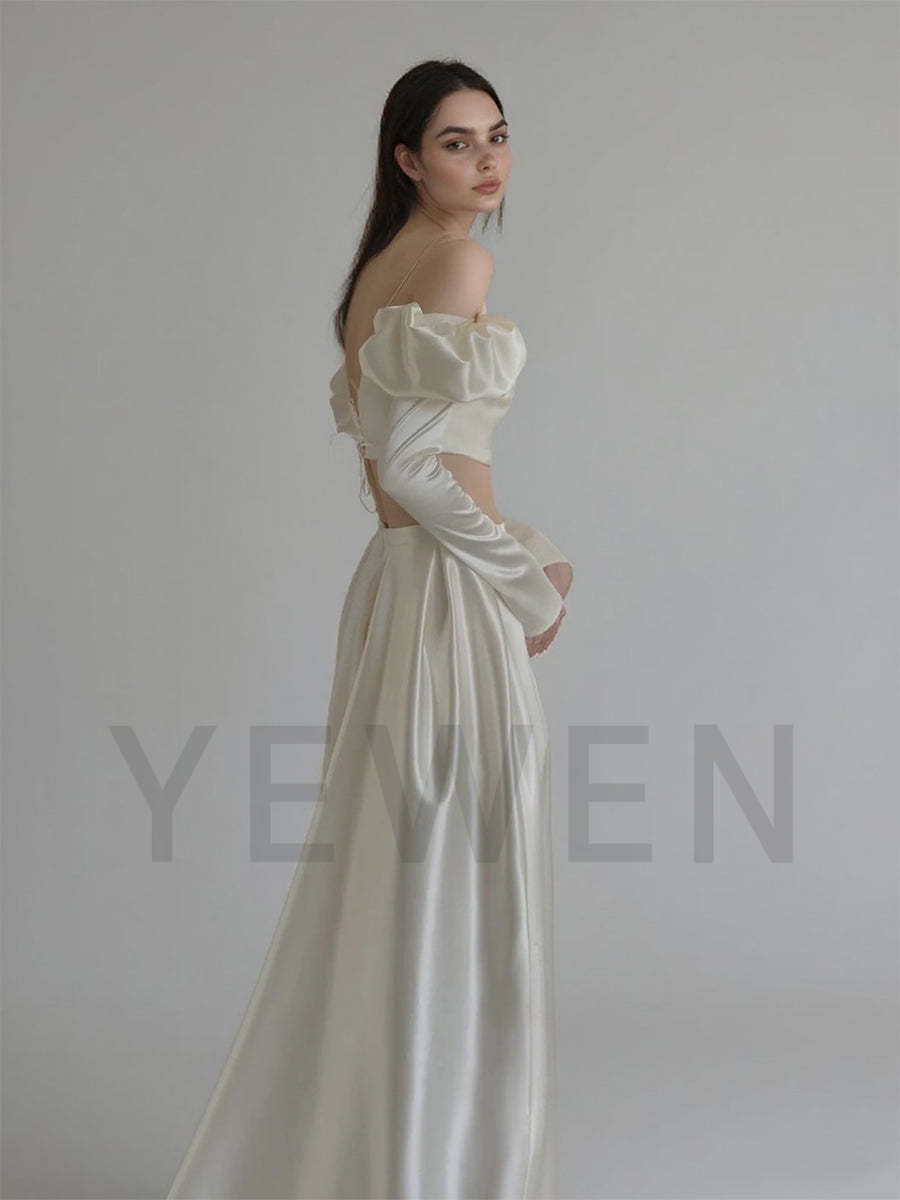 French Style Satin Simple Light Wedding Dress Reception Gown for women