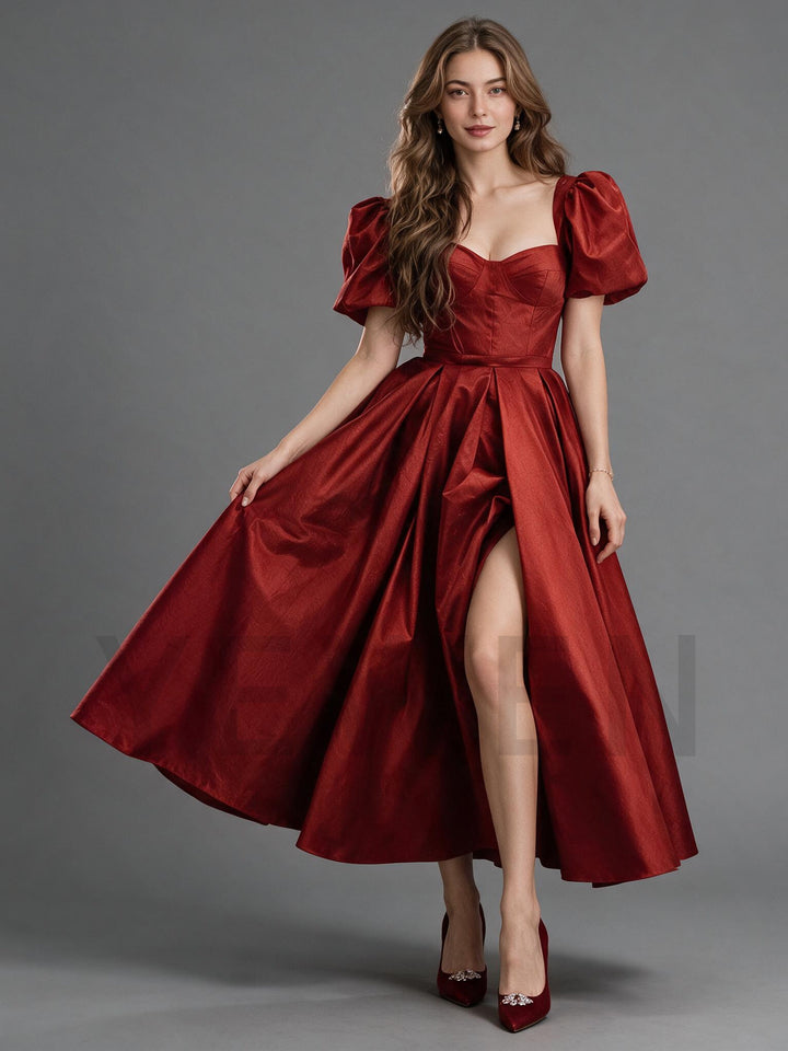 A-Line Sweetheart Puff Sleeve Boned Corset Christmas Dress YW2609212