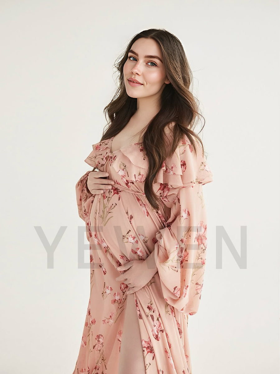 Printed Chiffon Maternity Dress for Photoshoot Pregnancy Dress Baby Sh