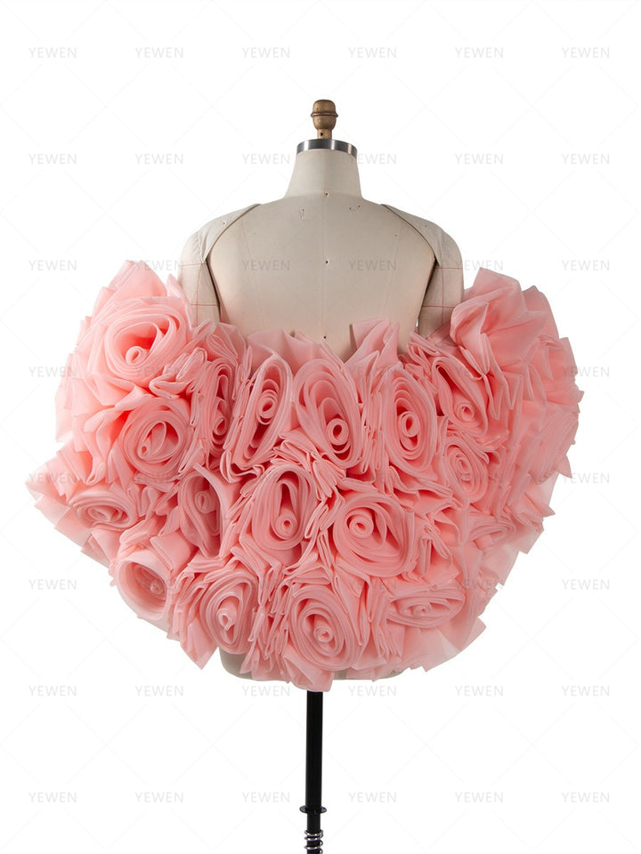 Bridal Cape /Wedding Billowing Organza 3D Flower Cape/ Rose Bridal Shrug/ Couture Cape For Photoshoot YW251005-2