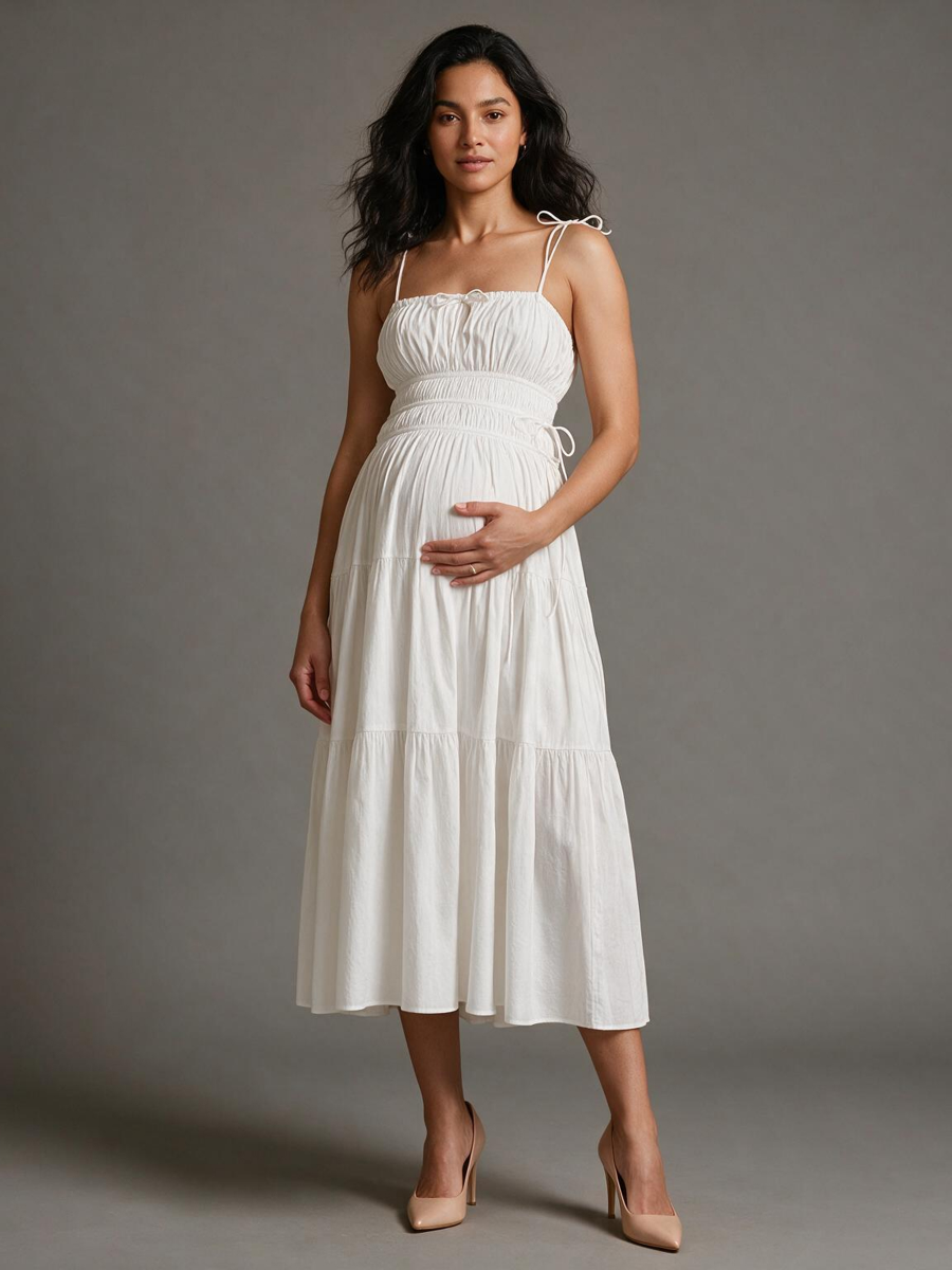 Spaghetti Strap Ruched Bodice Maternity Baby Shower Dress
