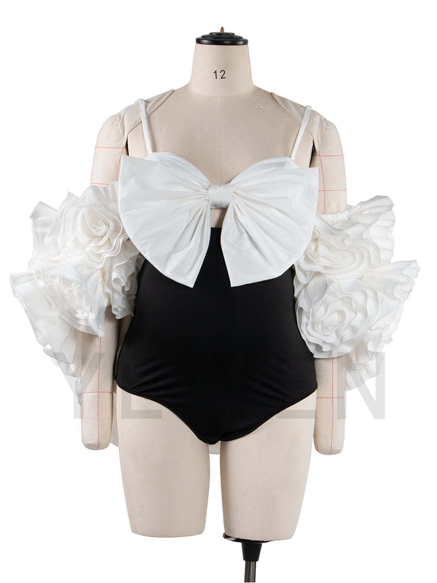 White Handmade Flower Bicep Jacket Women Cloak with Slip Bodysuit Photoshoot Props YW251041