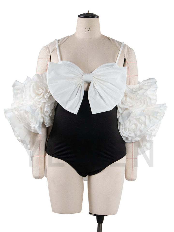 White Handmade Flower Bicep Jacket Women Cloak with Slip Bodysuit Photoshoot Props YW251041