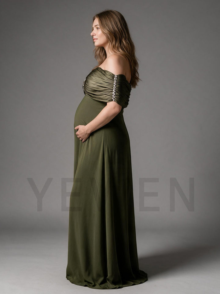 Off-Shoulder Rhinestone Maternity Dress for Baby Shower YW2609234