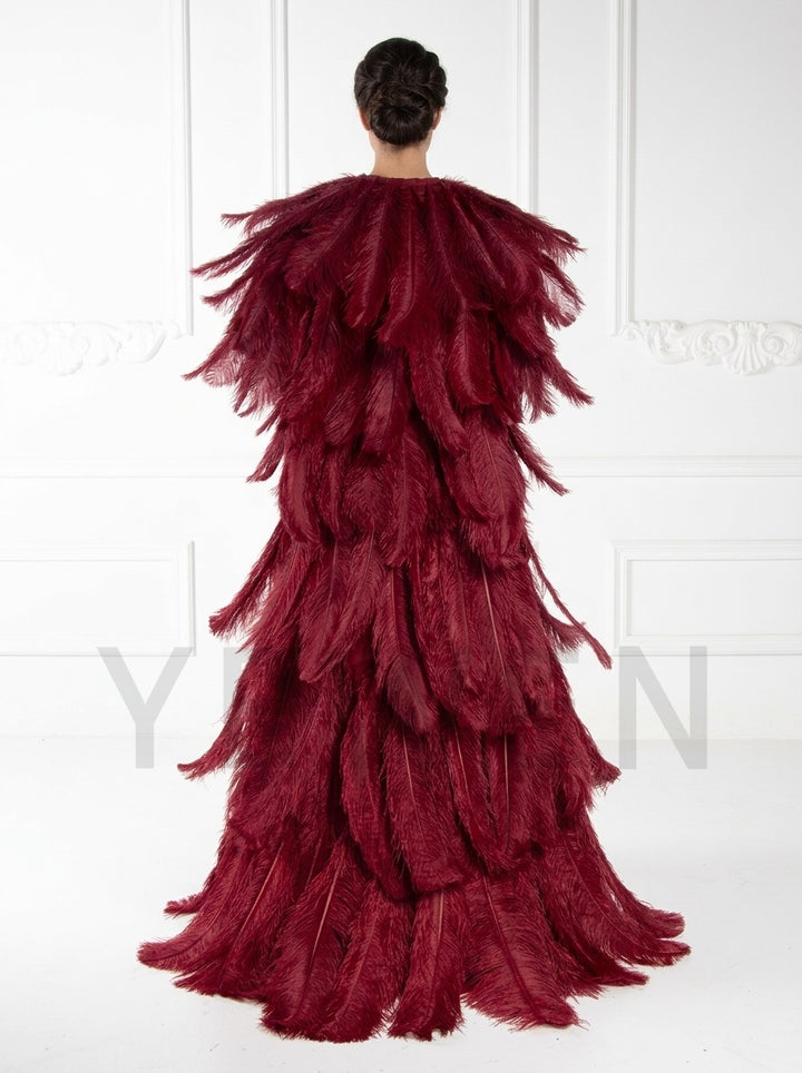 Luxury Ostrich Feather Cape Maternity Shoot Robe Gown YW250017