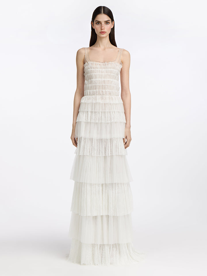 A Line Spaghetti Strap Lace Evening Dress Tulle Formal Party Dress