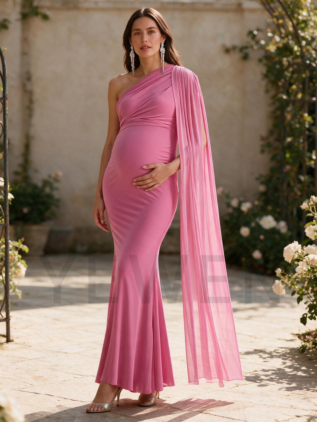 Pink Maternity Maxi Dress Baby Shower Photoshoot
