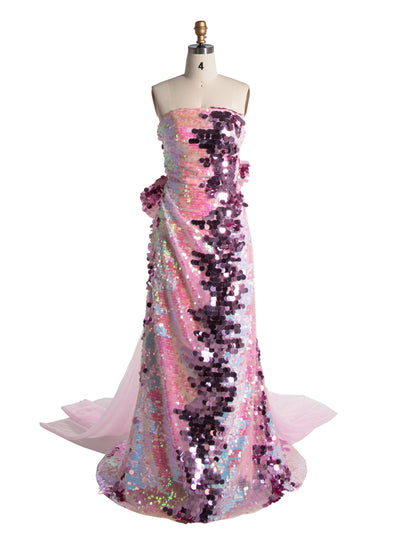 Mermaid Strapless ,Floor-Length, Sequin Prom Dresses With Sequins 