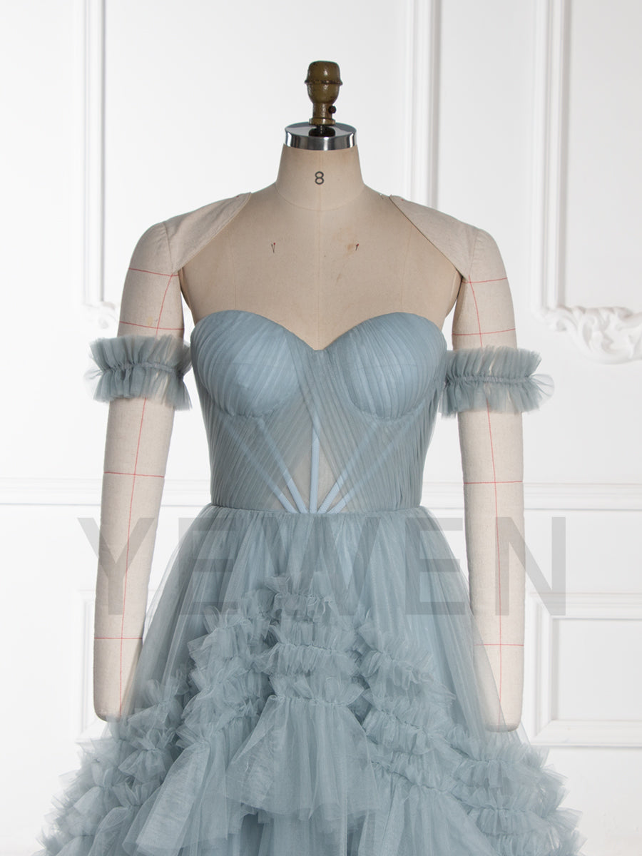 Elegant Sweetheart Tulle Gown Tiered Ruffles Evening Dress 2025
