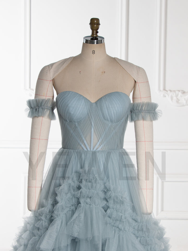 Elegant Sweetheart Tulle Gown Tiered Ruffles Evening Dress 2025