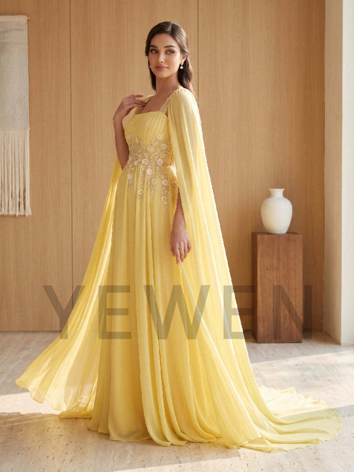 Chiffon Cape Sleeve Floral Sequin Maternity Baby Shower Dress YD260928