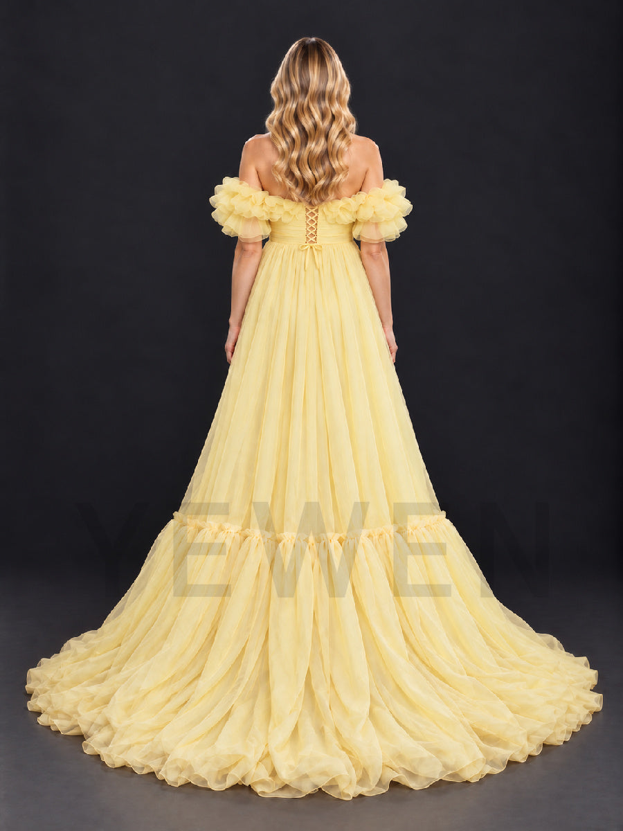 Off-Shoulder Tulle Tiered Ruffle Maternity Photoshoot Gown HA261004