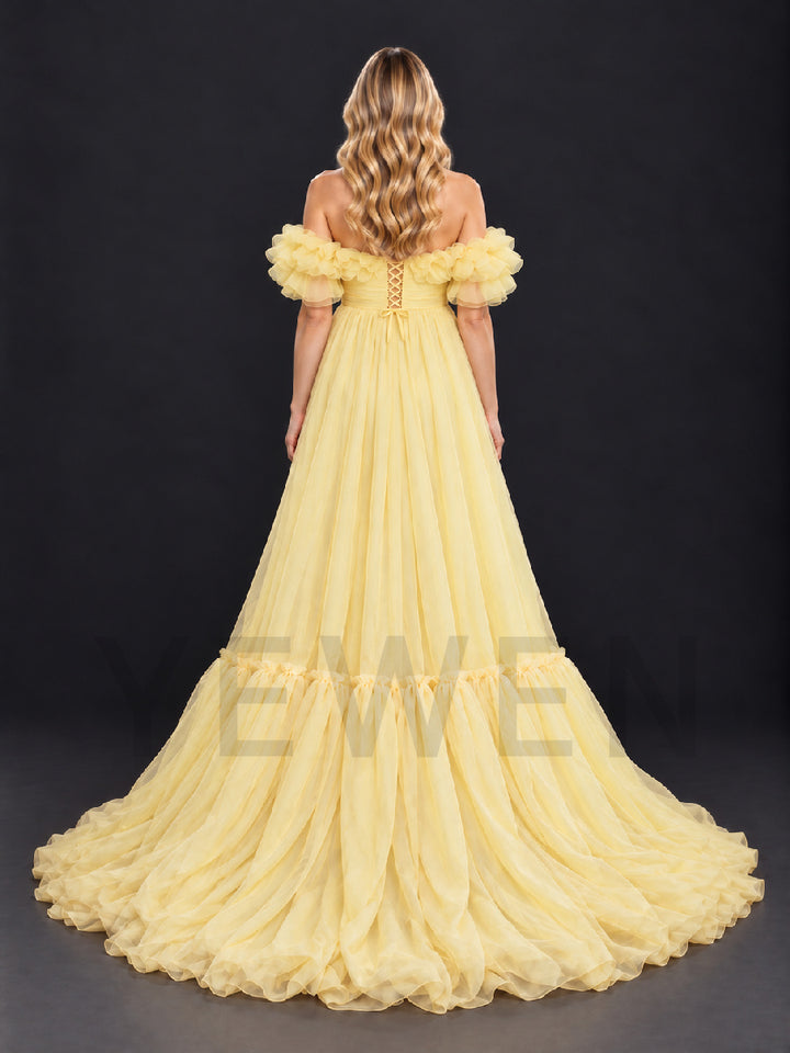 Off-Shoulder Tulle Tiered Ruffle Maternity Photoshoot Gown HA261004