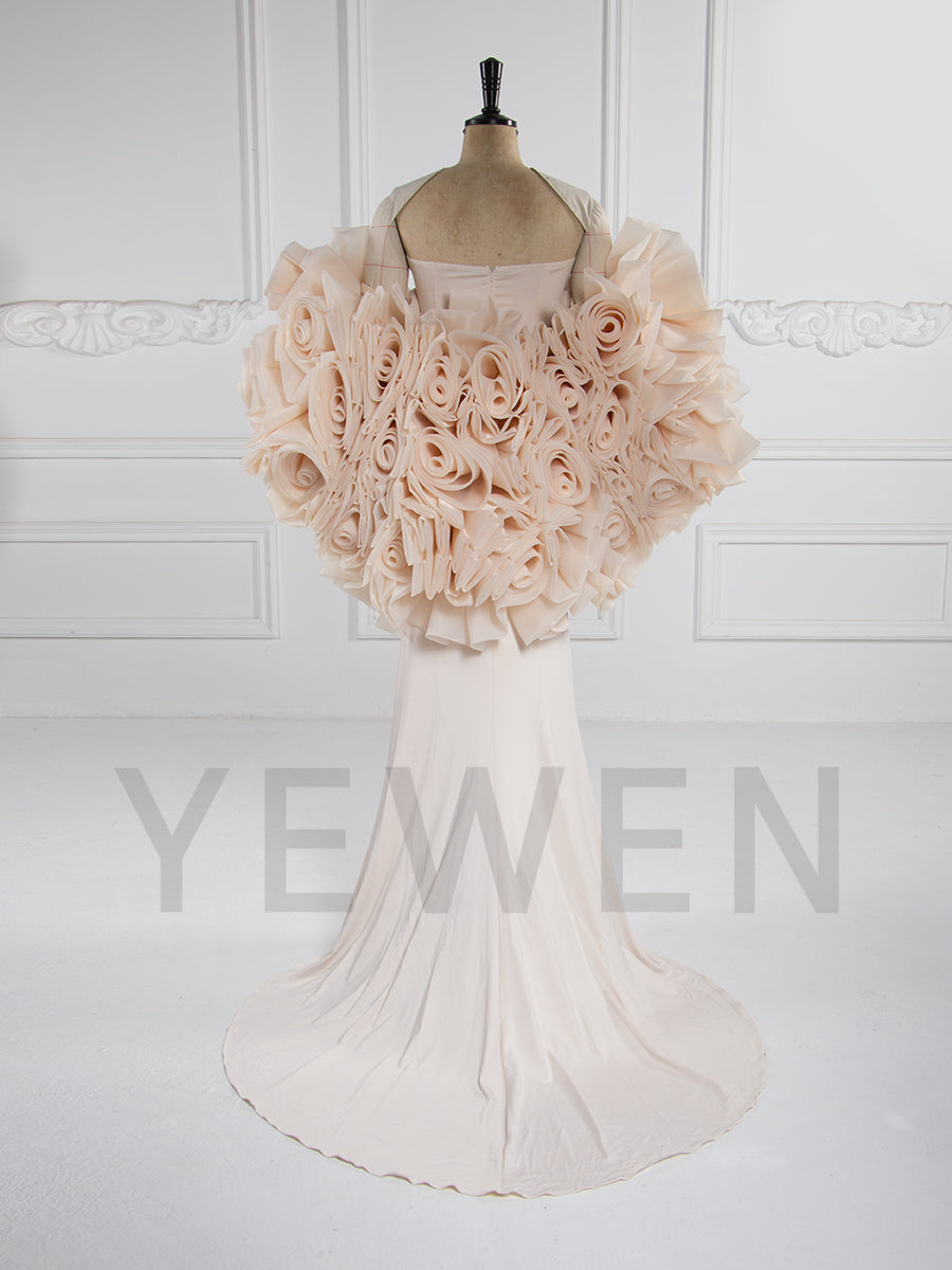 Charming Maternity Dresses for Photoshoot Maternity Shoot Dresses with Rose Floral Cape YW251005