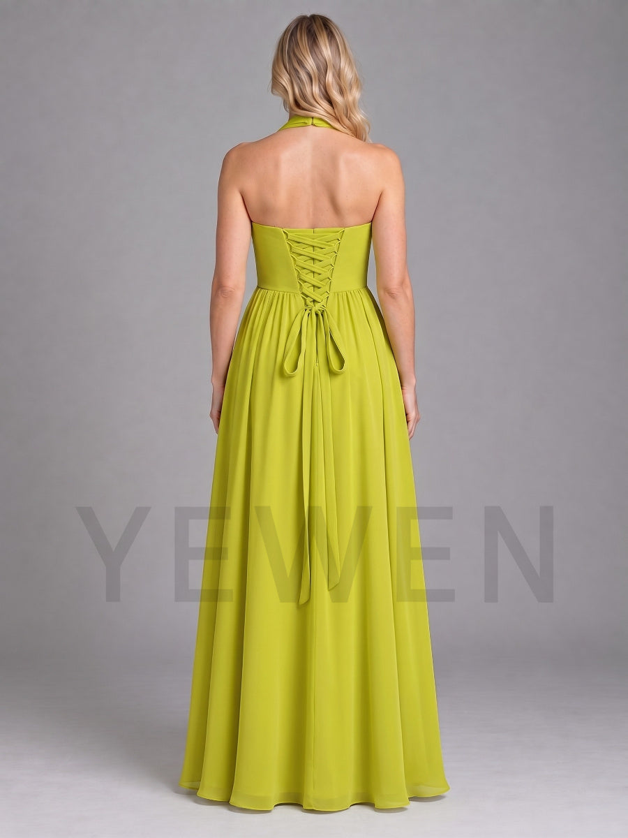 Criss-Cross Halter Chiffon Ruffle Maternity Baby Shower Dress L-26934