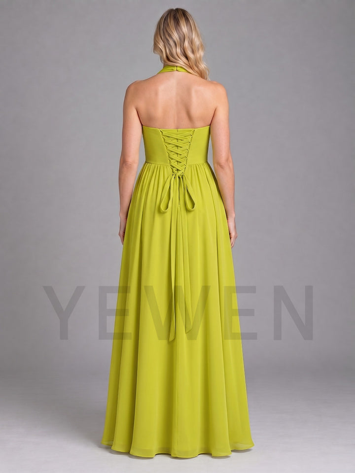 Criss-Cross Halter Chiffon Ruffle Maternity Baby Shower Dress L-26934