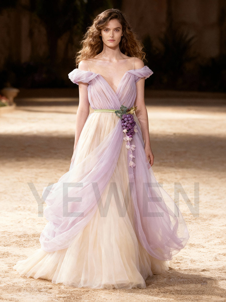 Chic Off Shoulder Tulle Evening Dresse Bridesmaid Formal Dress
