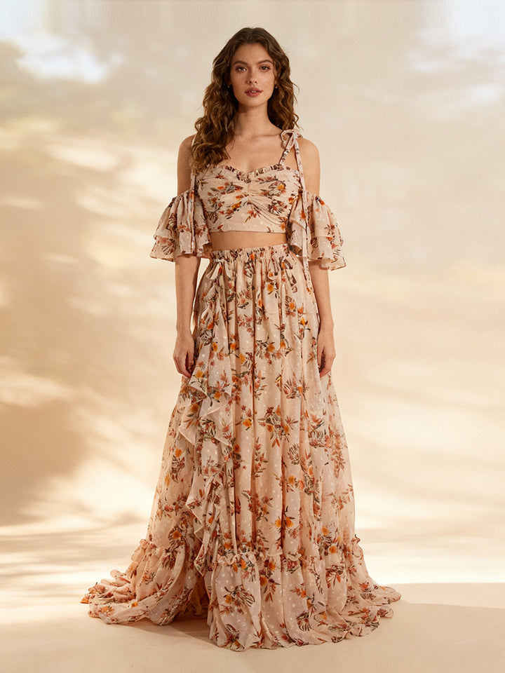 Boho 2 Piece Set Printed Floral Dress Woman Maxi Dress Photography Props Outfits YW240085