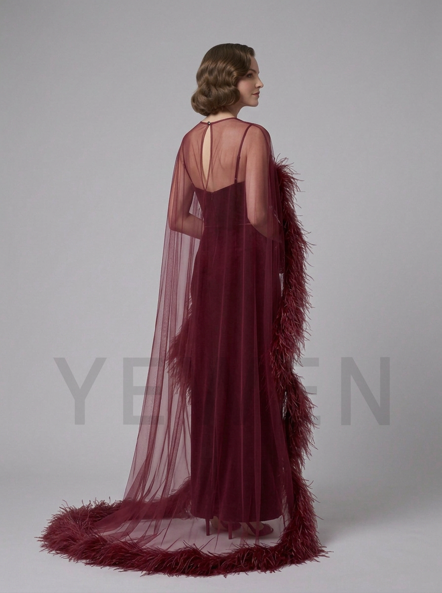 Sheer Cape Ostrich Feather Maternity Dress for Baby Shower YD260929