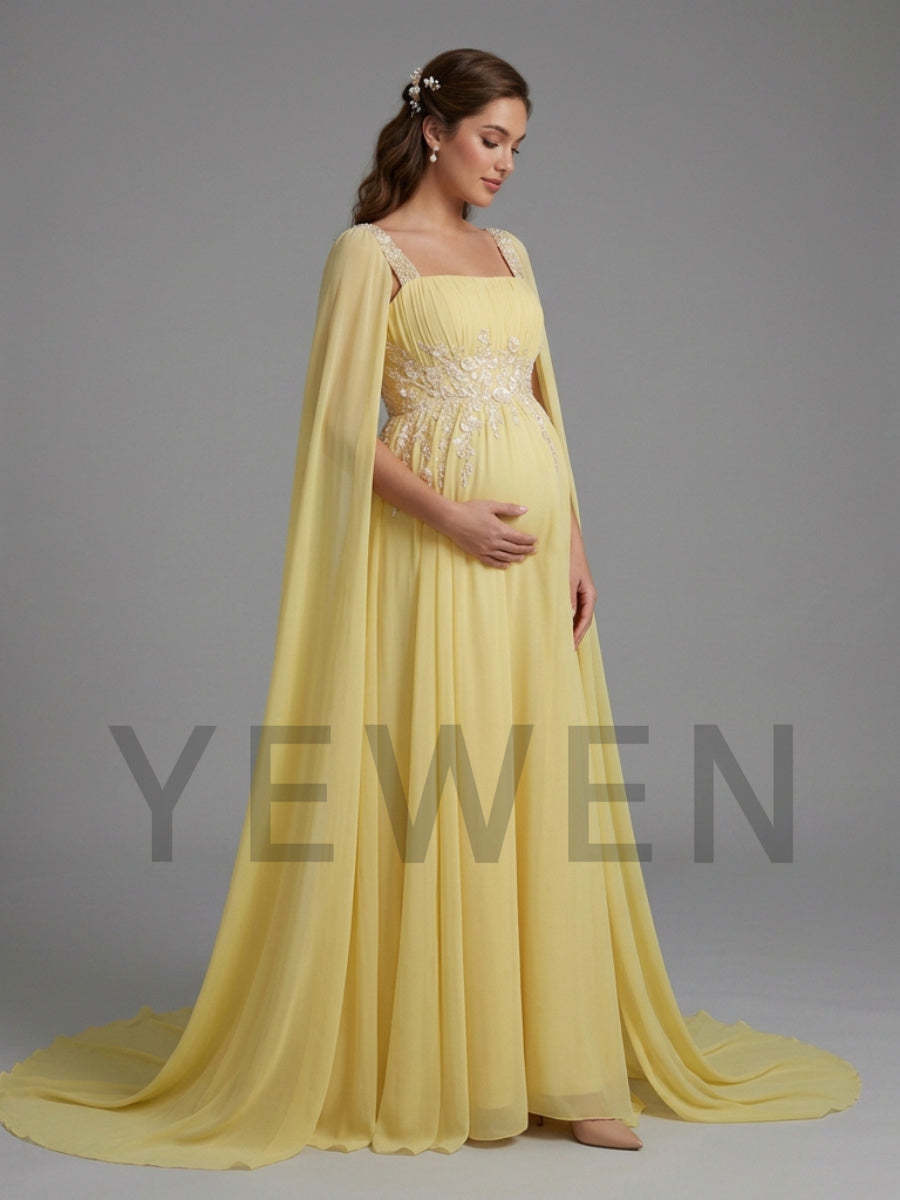 Chiffon Cape Sleeve Floral Sequin Maternity Baby Shower Dress YD260928