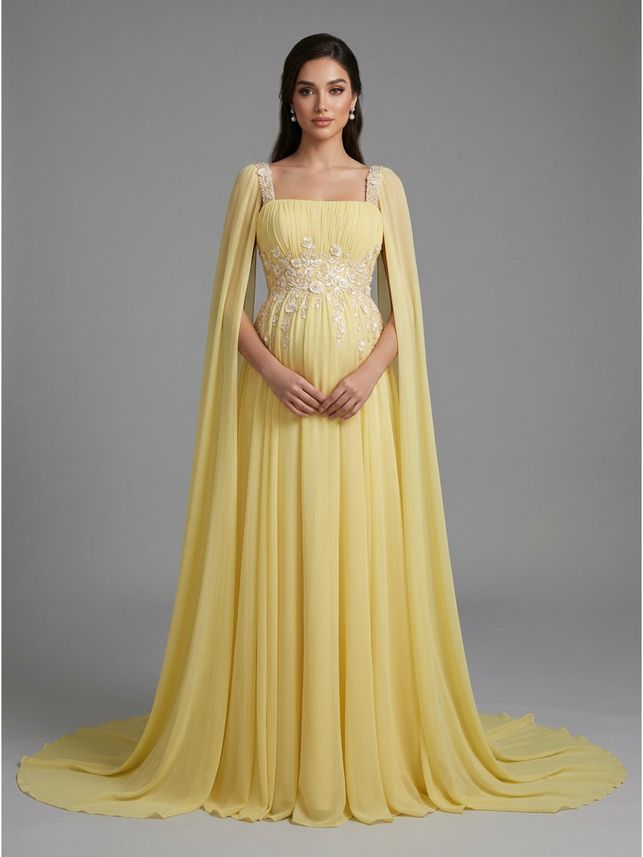 Chiffon Cape Sleeve Floral Sequin Maternity Baby Shower Dress YD260928