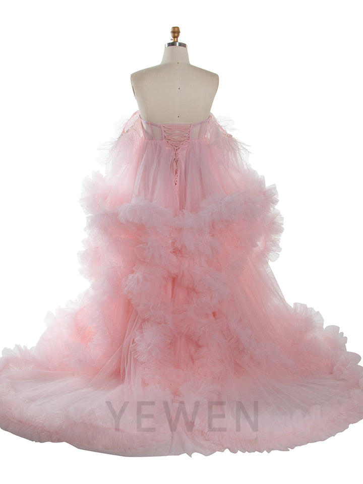 Light Pink Ruffles Tulle Maternity Dress for Photoshoot Baby Shower YW251059