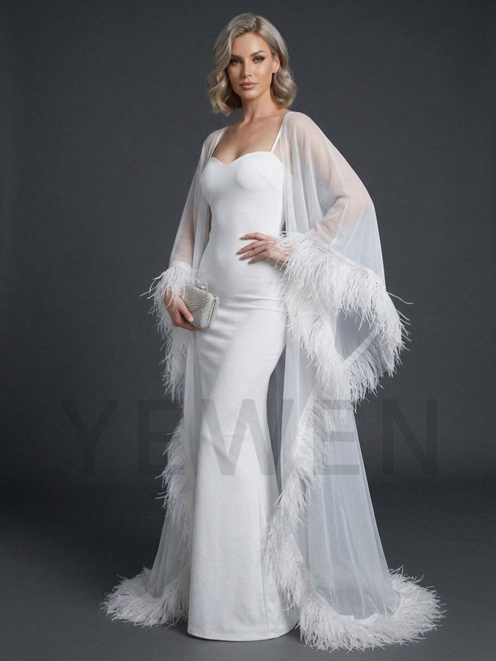 Elegant Mermaid Bridal Dress with Ostrich Feather Cape YD260836