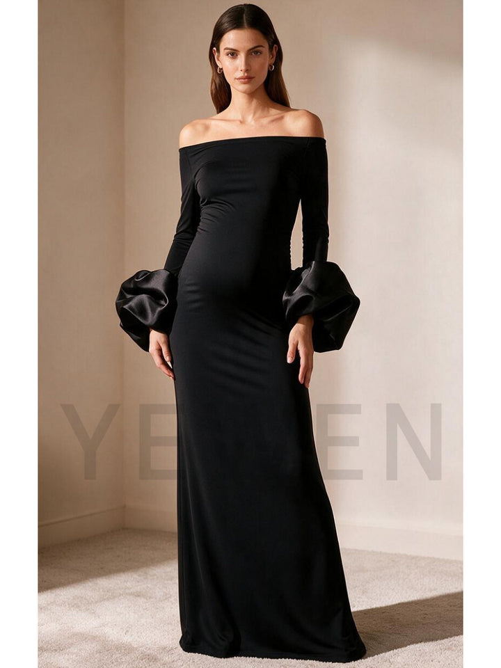 Black Oversized Ruffle Cuffs Maternity Baby Shower Dress YD260833