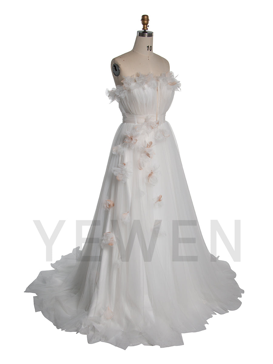 Elegant Tulle Dress for Photoshoot  with Delicate 3D Floral Birthday Gown Bridal Dresses YW250052