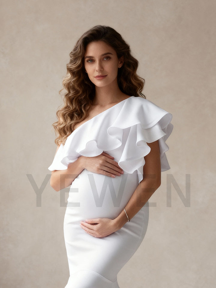 Ruffles One Shoulder Slim Maternity Dress Pregnant women Gown for Photo Shoot