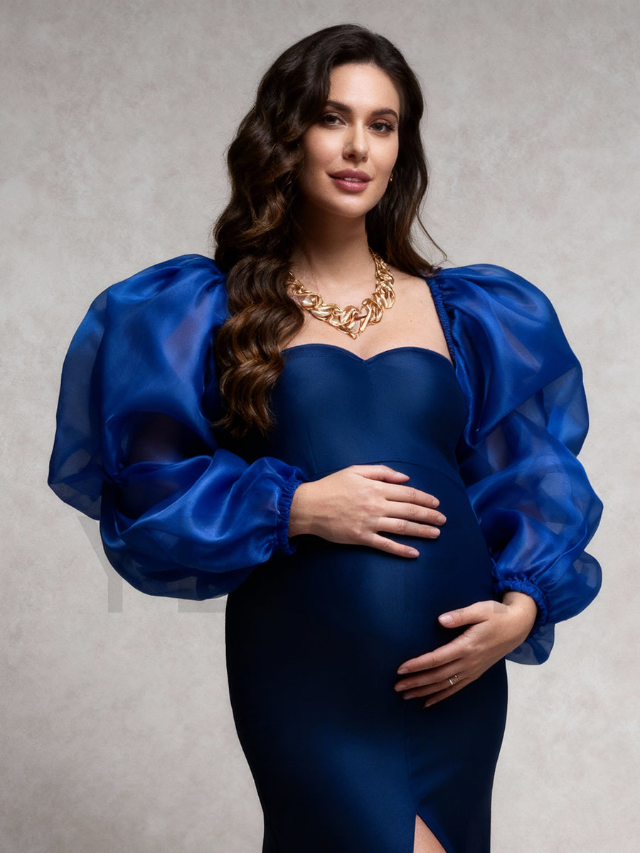 Puffy Long Sleeves Slim Maternity Dress for Baby Shower Photo Shoot Dress