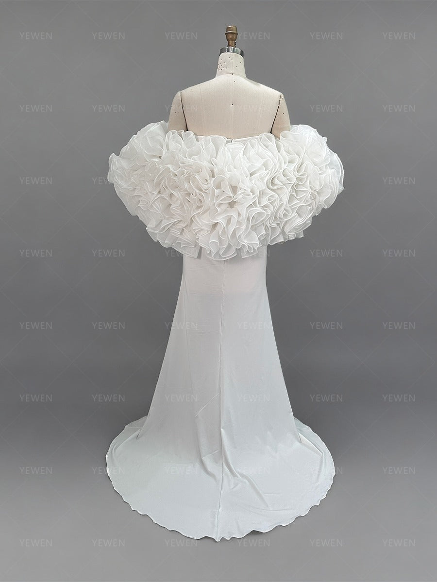 Custom White Mermaid Maternity Dress Photoshoot Lush Organza Flower Cape Elegance Babyshower Dress Pregnancy Outfit YW260252