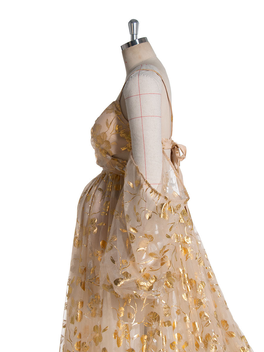 Stunning Gold Tulle Dress with Long Train Maternity Shoot Pregnancy Dresses for Photo Shoots YW240525 Stunning Gold Tulle Dress with Long Train Maternity Shoot Pregnancy Dresses for Photo Shoots YW240525
