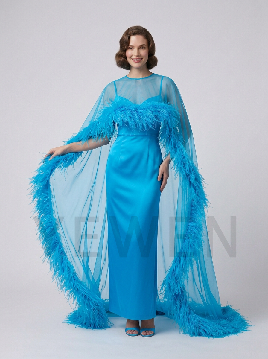 Sheer Cape Ostrich Feather Maternity Dress for Baby Shower YD260929